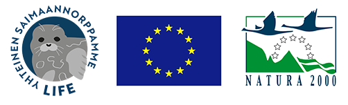 Yhteinen saimaannorppamme Life-hankkeen, EU:n ja Natura 2000 -tunnukset.
